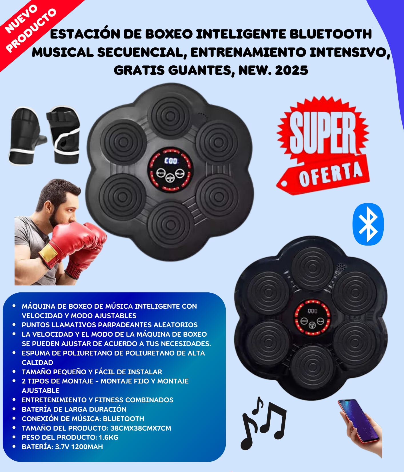 🥊 MAQUINA DE BOXEO MUSICAL 🎶 + GUANTES + ENVIO GRATIS 🚛